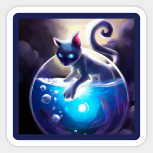 Magical Cat Harnesses the Glowing Power of a Mystical Fish Bowl Sticker